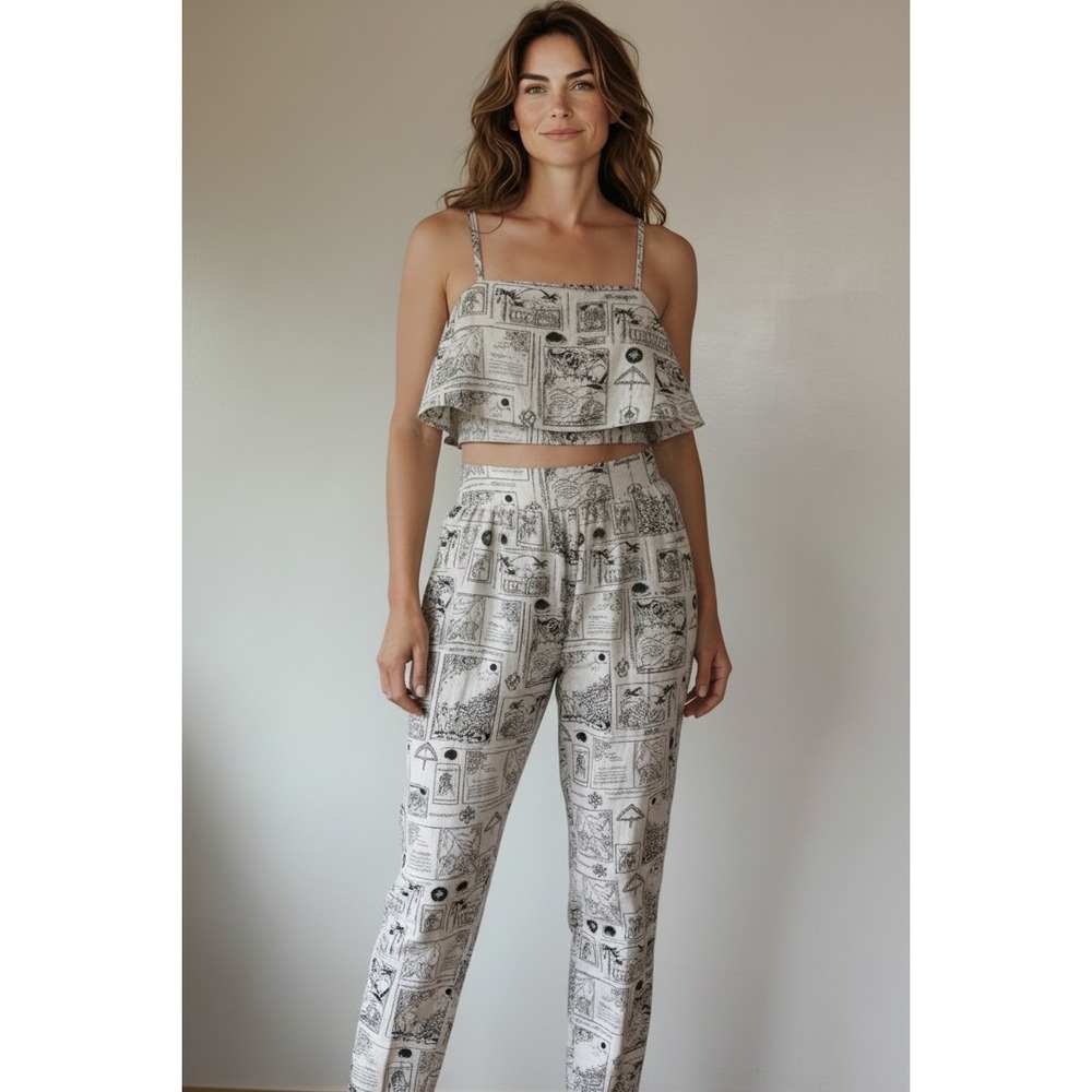 Midnight Sky Womens Tropical Postcard Print 2 Piece Set S Coastal Grandma Resort